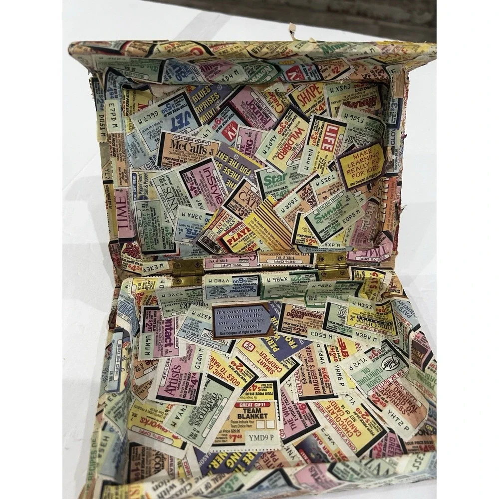 Vintage Decoupage Covered Hidden Book Trinket Keepsake Box Folk Art MCM Handmade